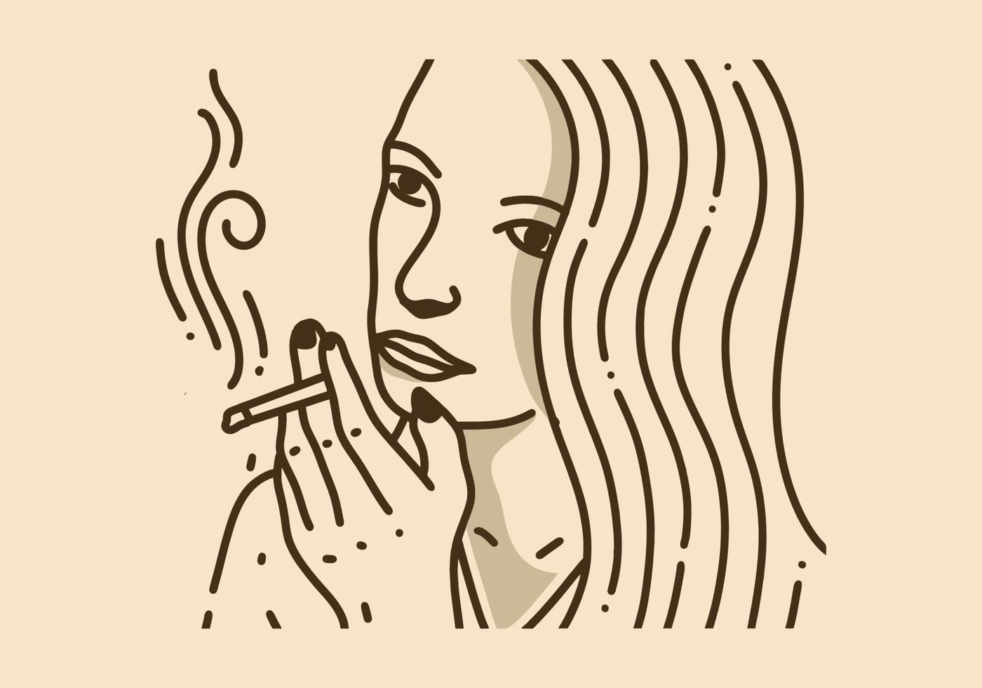 ilustración vintage de mujer fumando vector