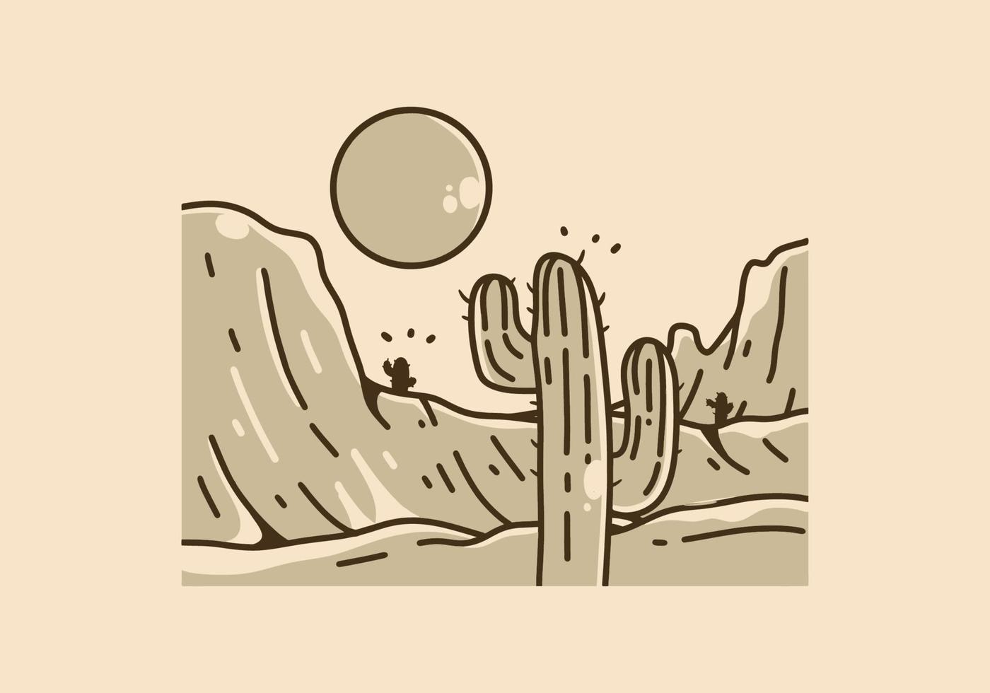 Vintage illustration of cactus on the desert vector