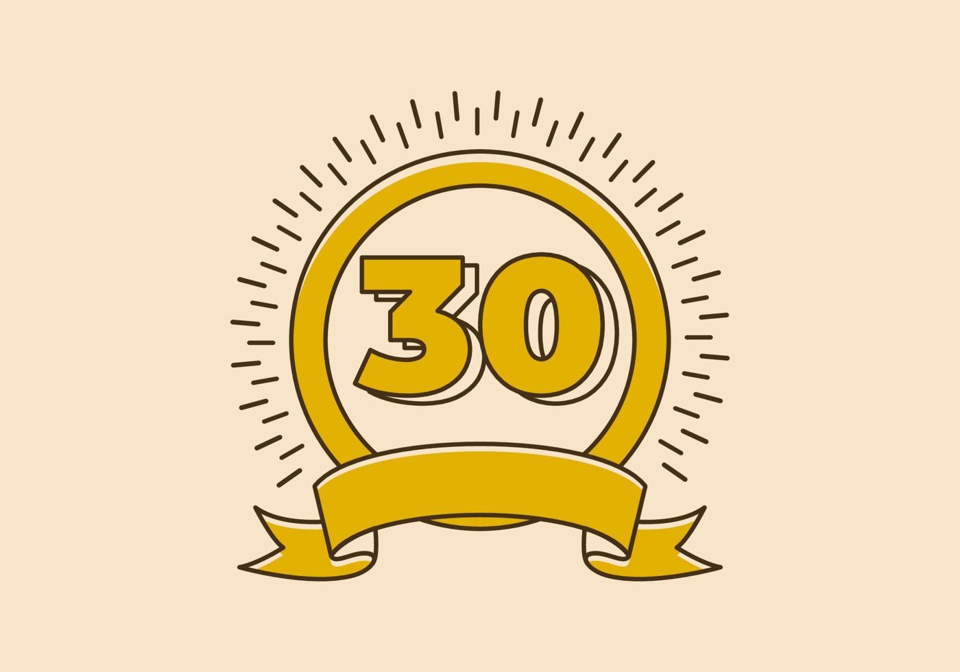 Vintage yellow circle badge with number 30 on it vector