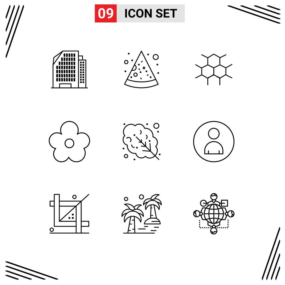 User Interface Pack of 9 Basic Outlines of human salad medical leaves pot Editable Vector Design Elements