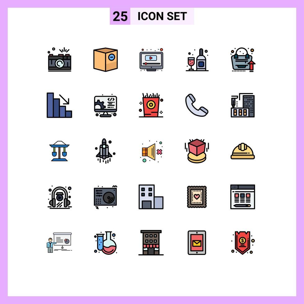 Pictogram Set of 25 Simple Filled line Flat Colors of grow up bottle minus drink screen Editable Vector Design Elements