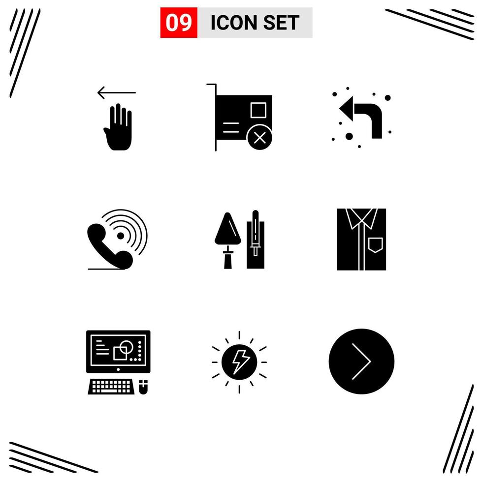 Pack of 9 creative Solid Glyphs of signals receiver pci phone left Editable Vector Design Elements