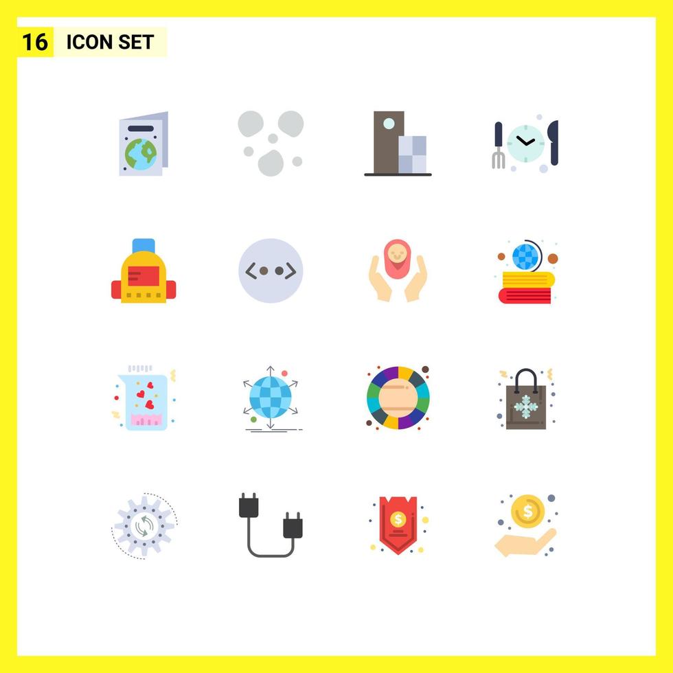 Set of 16 Modern UI Icons Symbols Signs for brackets school clock bag dnner Editable Pack of Creative Vector Design Elements