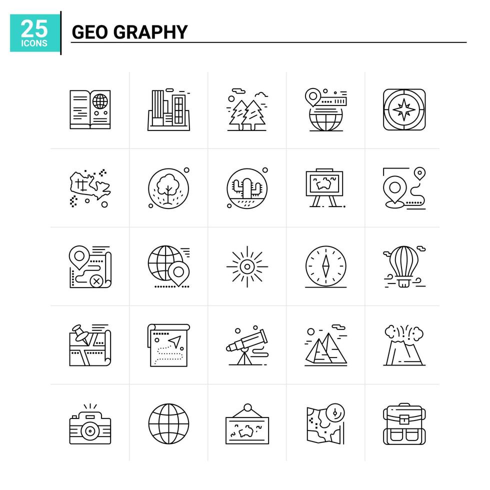 25 Geo Graphy icon set vector background