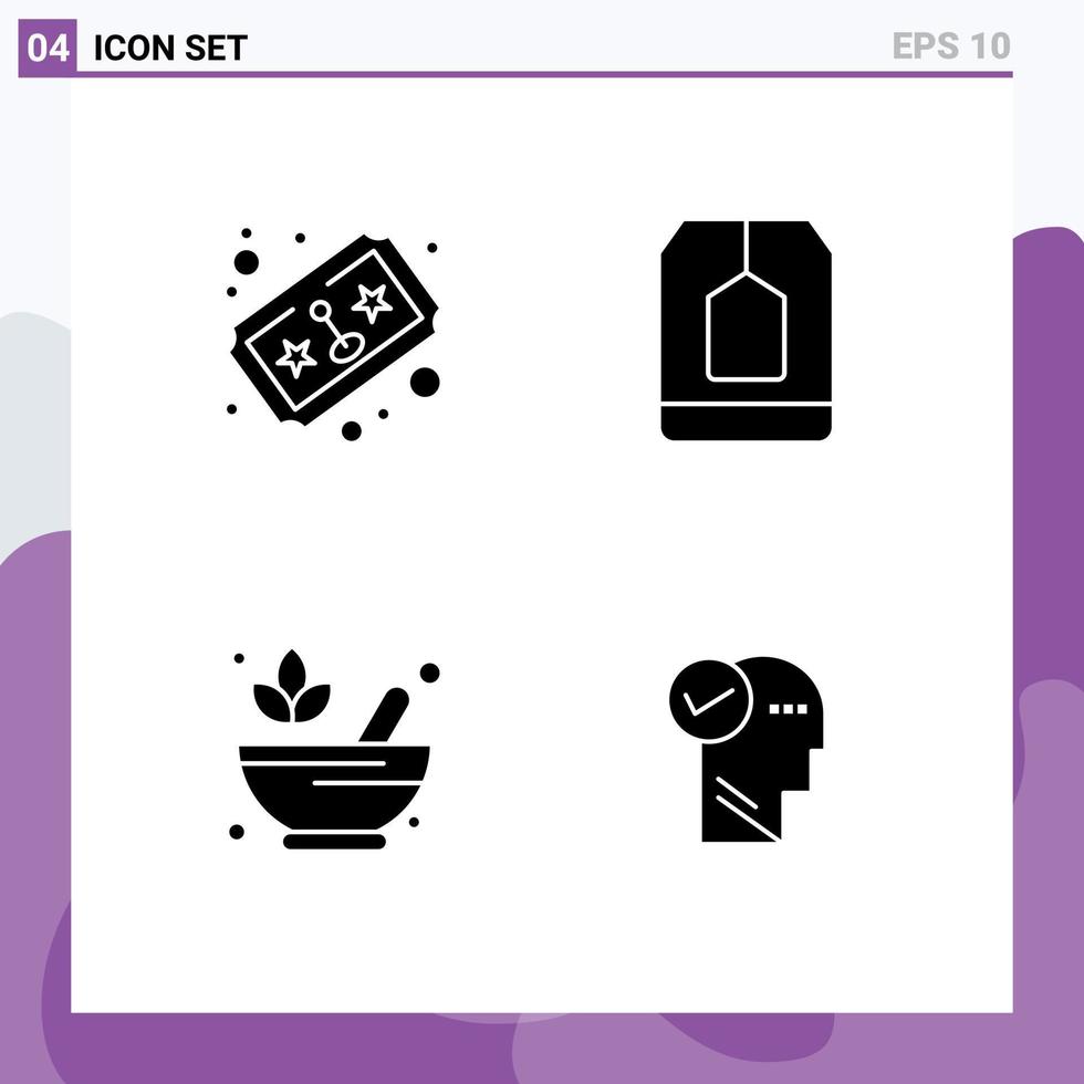 Universal Icon Symbols Group of 4 Modern Solid Glyphs of ticket mortar joystick drink rx Editable Vector Design Elements