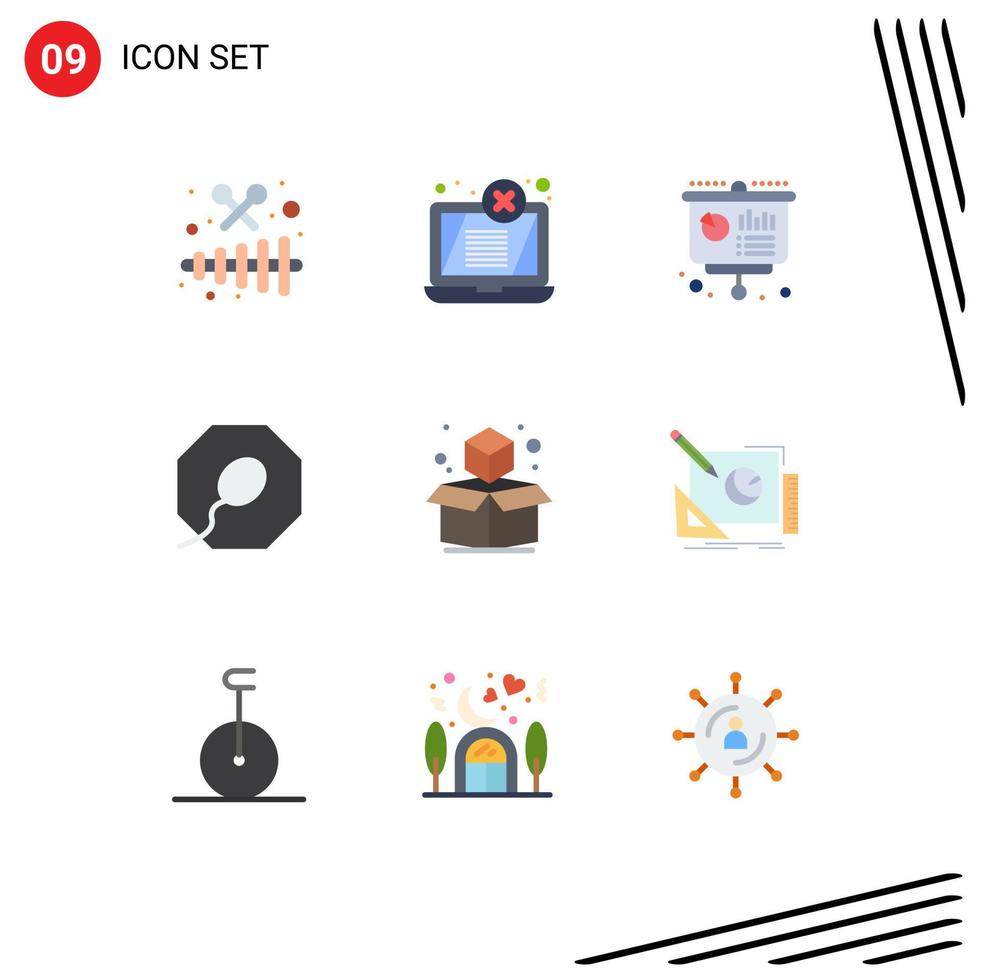 Group of 9 Modern Flat Colors Set for box cube business sperm presentation Editable Vector Design Elements