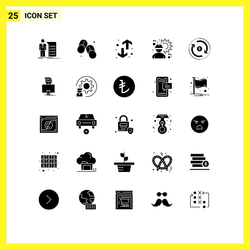 Solid Glyph Pack of 25 Universal Symbols of labour construction worker summer architect trend Editable Vector Design Elements