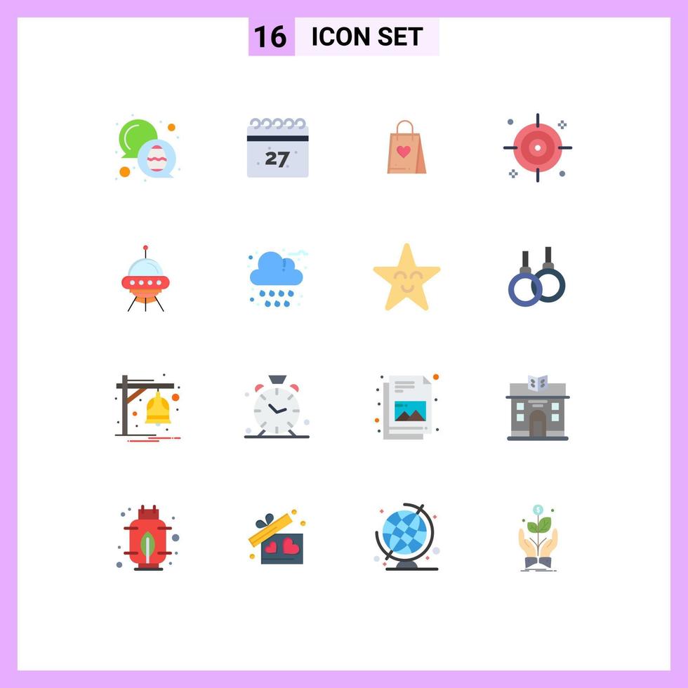 16 User Interface Flat Color Pack of modern Signs and Symbols of rocket space love space ship office Editable Pack of Creative Vector Design Elements