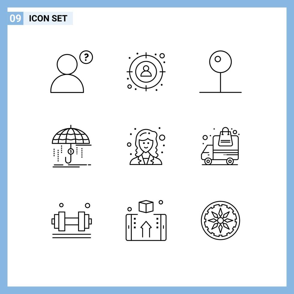 Universal Icon Symbols Group of 9 Modern Outlines of researcher academic media player protection insurance Editable Vector Design Elements