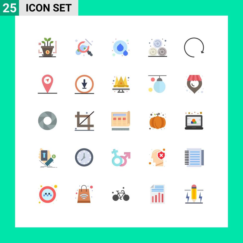25 Flat Color concept for Websites Mobile and Apps map rotate save water clockwise wheat straw Editable Vector Design Elements