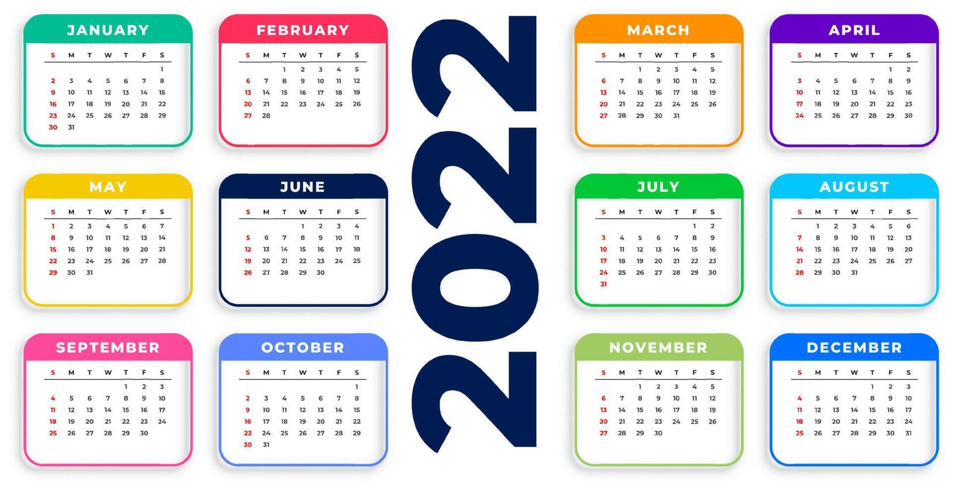 2022 year clean calendar template vector