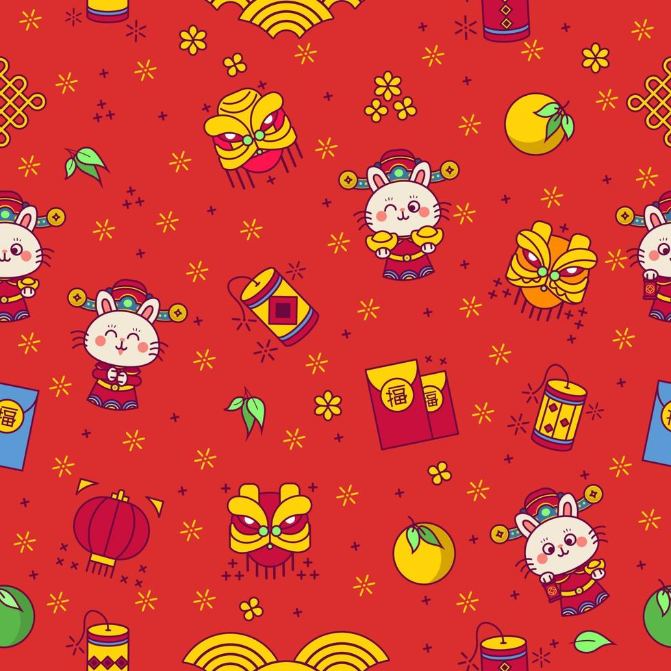 Red Rabbit New Year Seamless Pattern vector