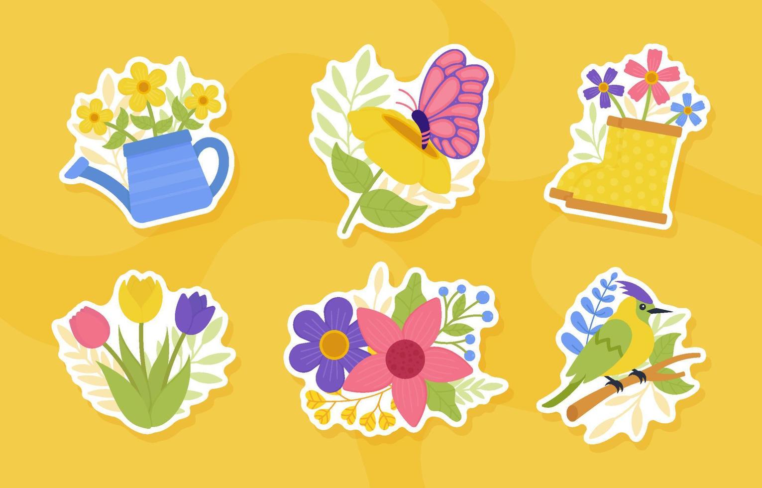 Spring Nature Sticker Set vector