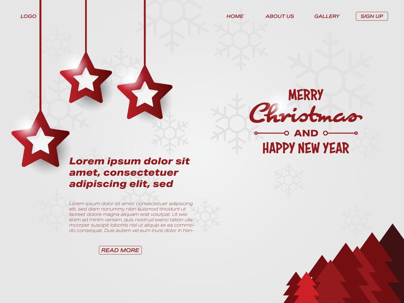 feliz navidad estrellas rojas web landing page vector