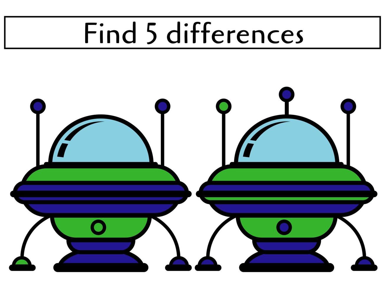 encuentra 5 diferencias en lindas naves espaciales OVNI, página educativa para niños vector