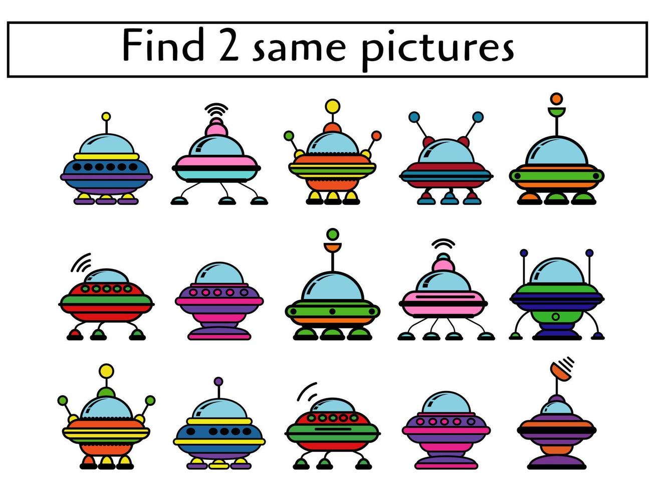 Find 2 same pictures, mindfulness exercise for kids vector