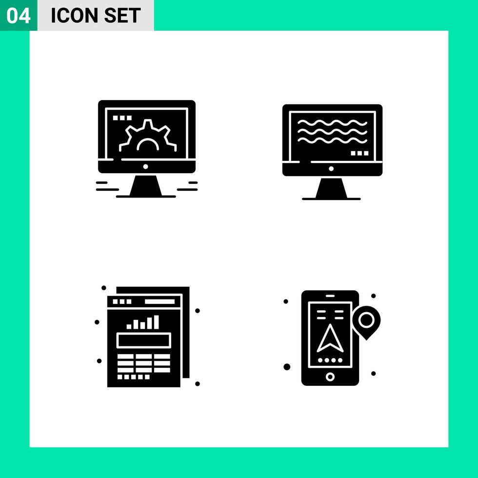 Pack of 4 Solid Style Icon Set Glyph Symbols for print Creative Signs Isolated on White Background 4 Icon Set Creative Black Icon vector background