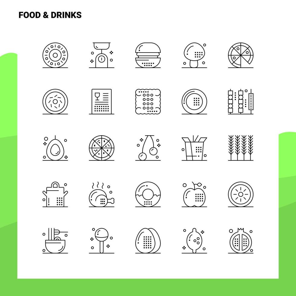 conjunto de iconos de línea de bebidas de alimentos conjunto de 25 iconos diseño de estilo minimalista vectorial conjunto de iconos negros paquete de pictogramas lineales vector