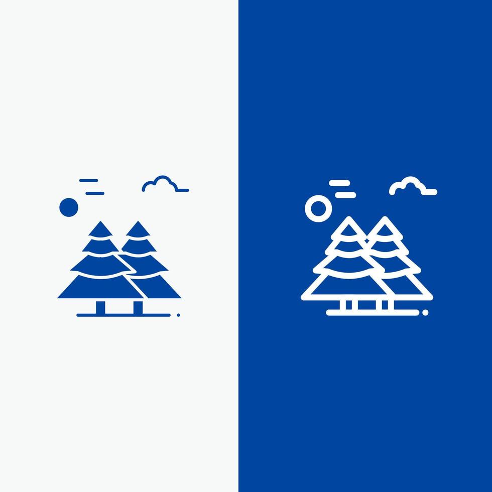 Alpine Arctic Canada Pine Trees Scandinavia Line and Glyph Solid icon Blue banner Line and Glyph Solid icon Blue banner vector