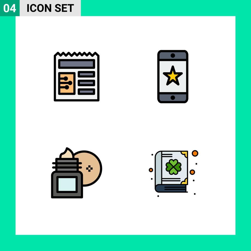 4 Universal Filledline Flat Colors Set for Web and Mobile Applications document body soothing achievements smartphone skin cleansing Editable Vector Design Elements