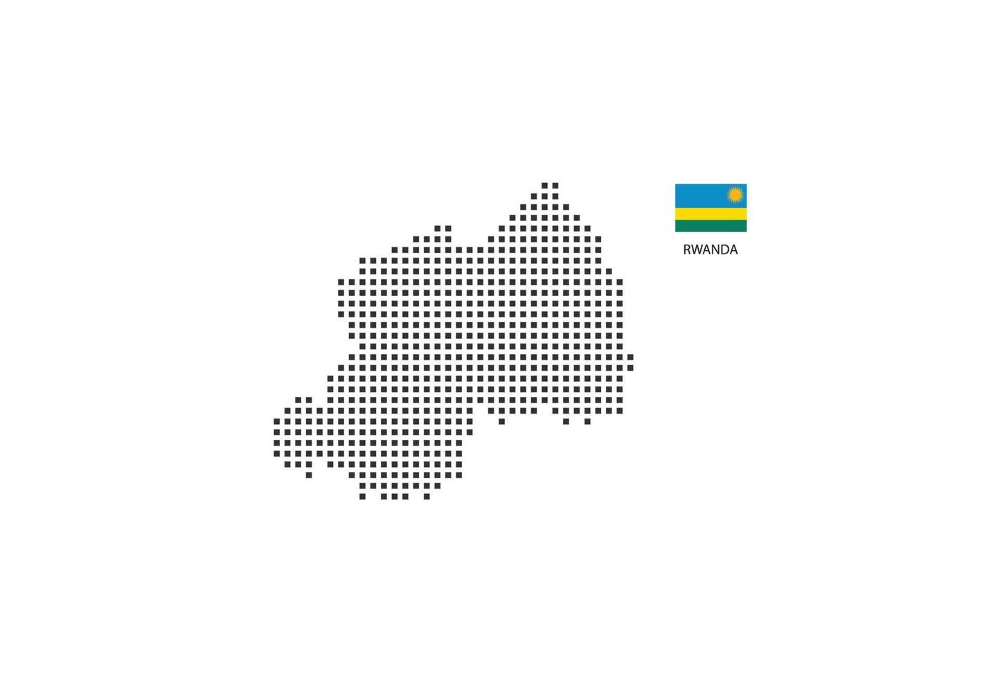 Vector square pixel dotted map of Rwanda isolated on white background with Rwanda flag.