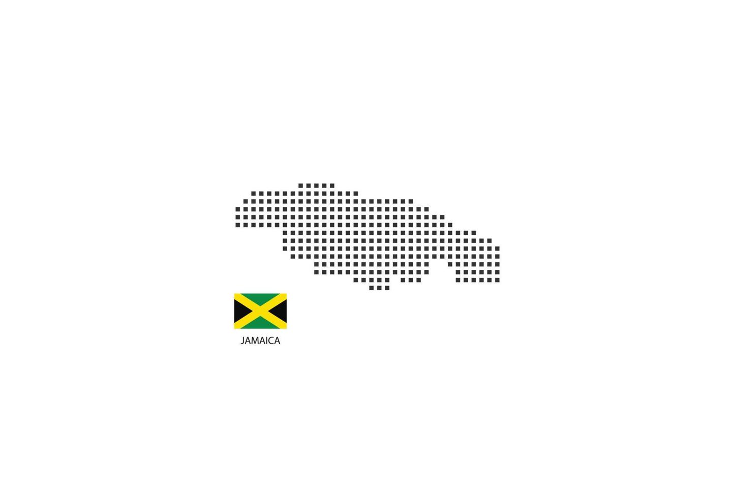 Vector square pixel dotted map of Jamaica isolated on white background with Jamaica flag.