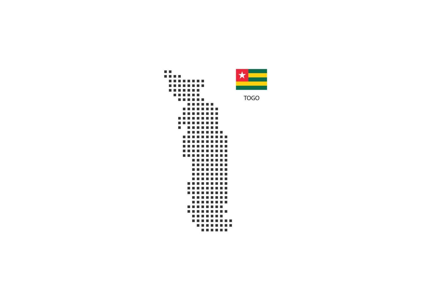 Vector square pixel dotted map of Togo isolated on white background with Togo flag.