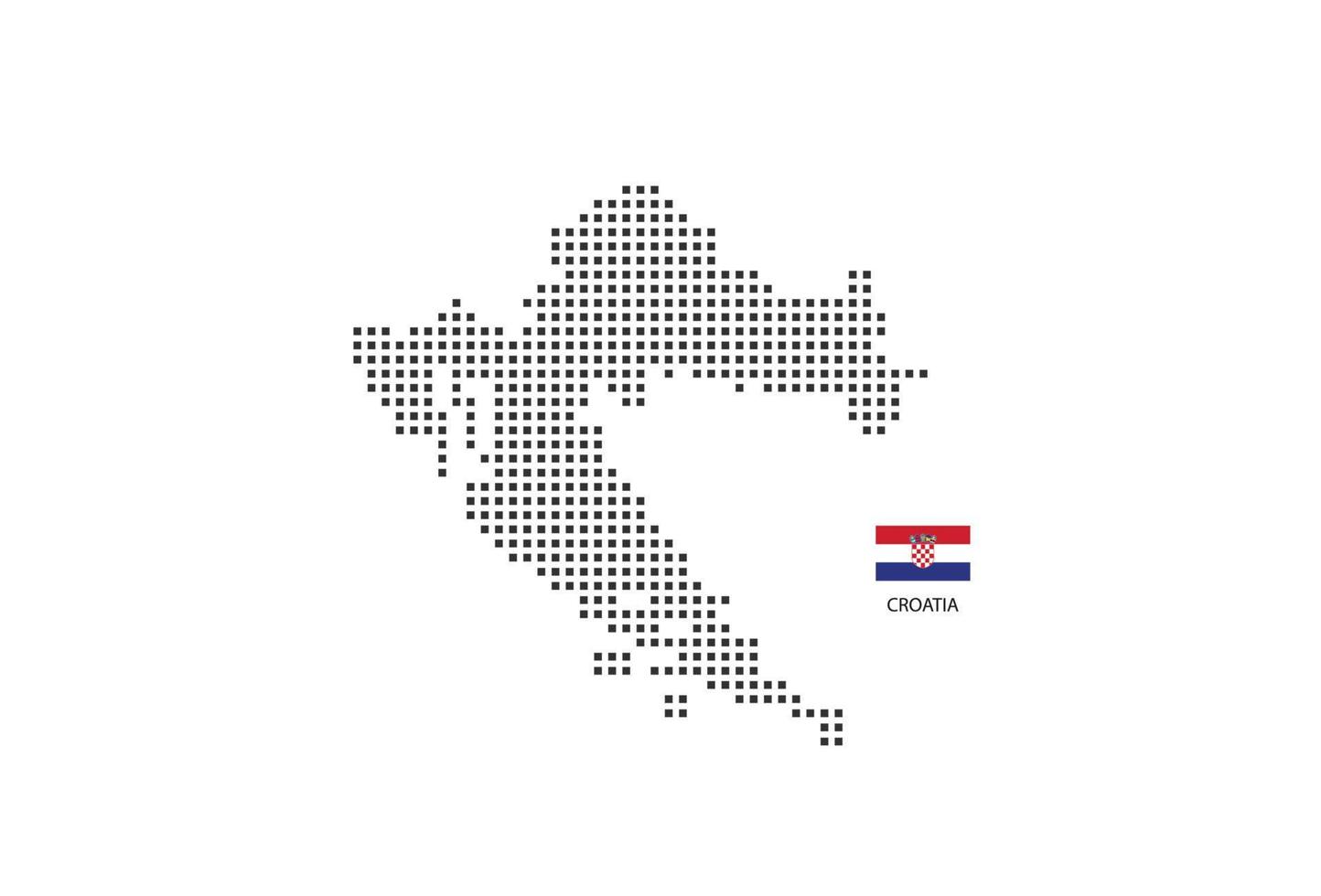 mapa punteado de píxeles cuadrados vectoriales de croacia aislado sobre fondo blanco con bandera de croacia. vector