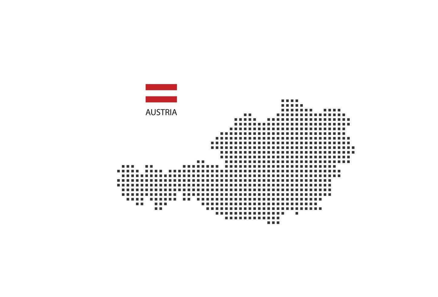 Vector square pixel dotted map of Austria isolated on white background with Austria flag.