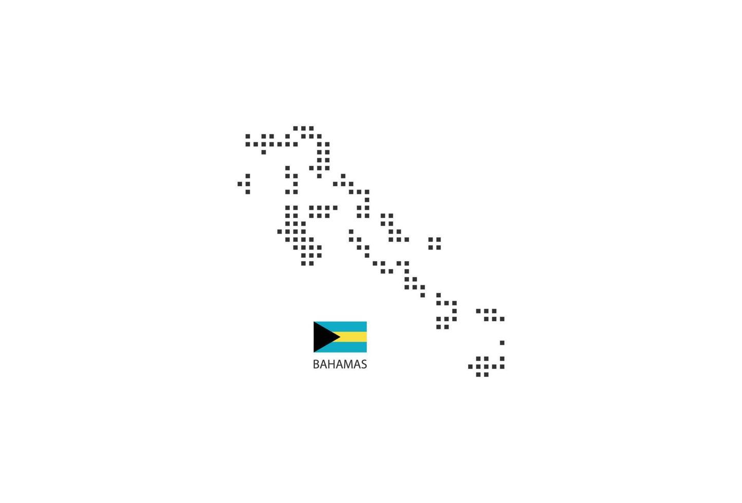 Vector square pixel dotted map of Bahamas isolated on white background with Bahamas flag.