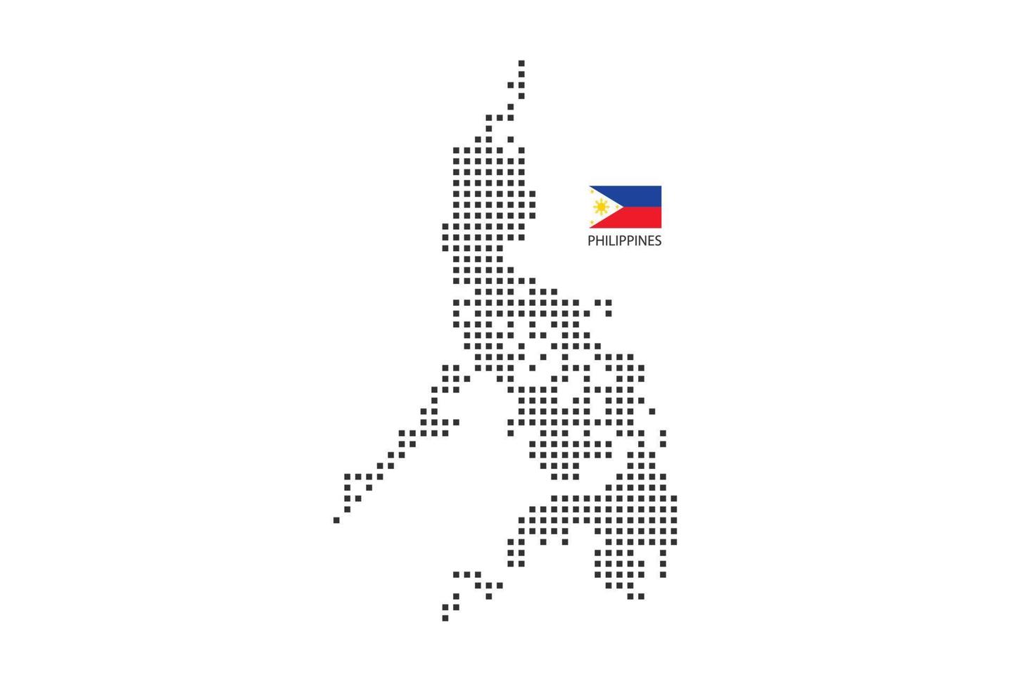 Mapa punteado de píxeles cuadrados vectoriales de Filipinas aislado sobre fondo blanco con bandera de Filipinas. vector
