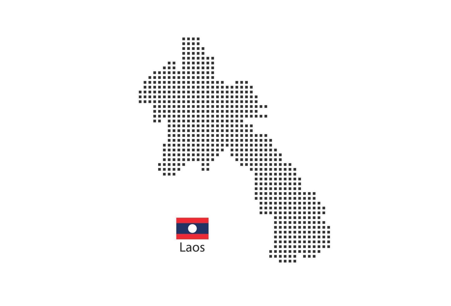 Vector square pixel dotted map of Laos isolated on white background with Laos flag.