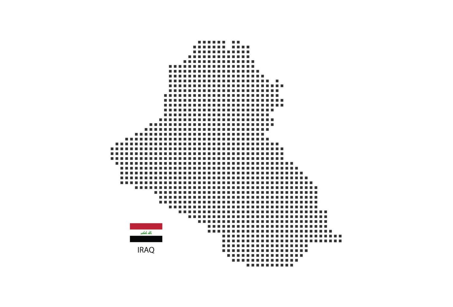 Mapa punteado de píxeles cuadrados vectoriales de Irak aislado sobre fondo blanco con bandera de Irak. vector