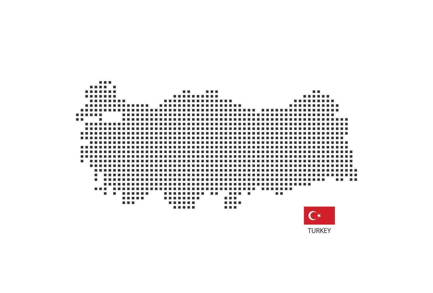 Mapa punteado de píxeles cuadrados vectoriales de Turquía aislado sobre fondo blanco con bandera de Turquía. vector