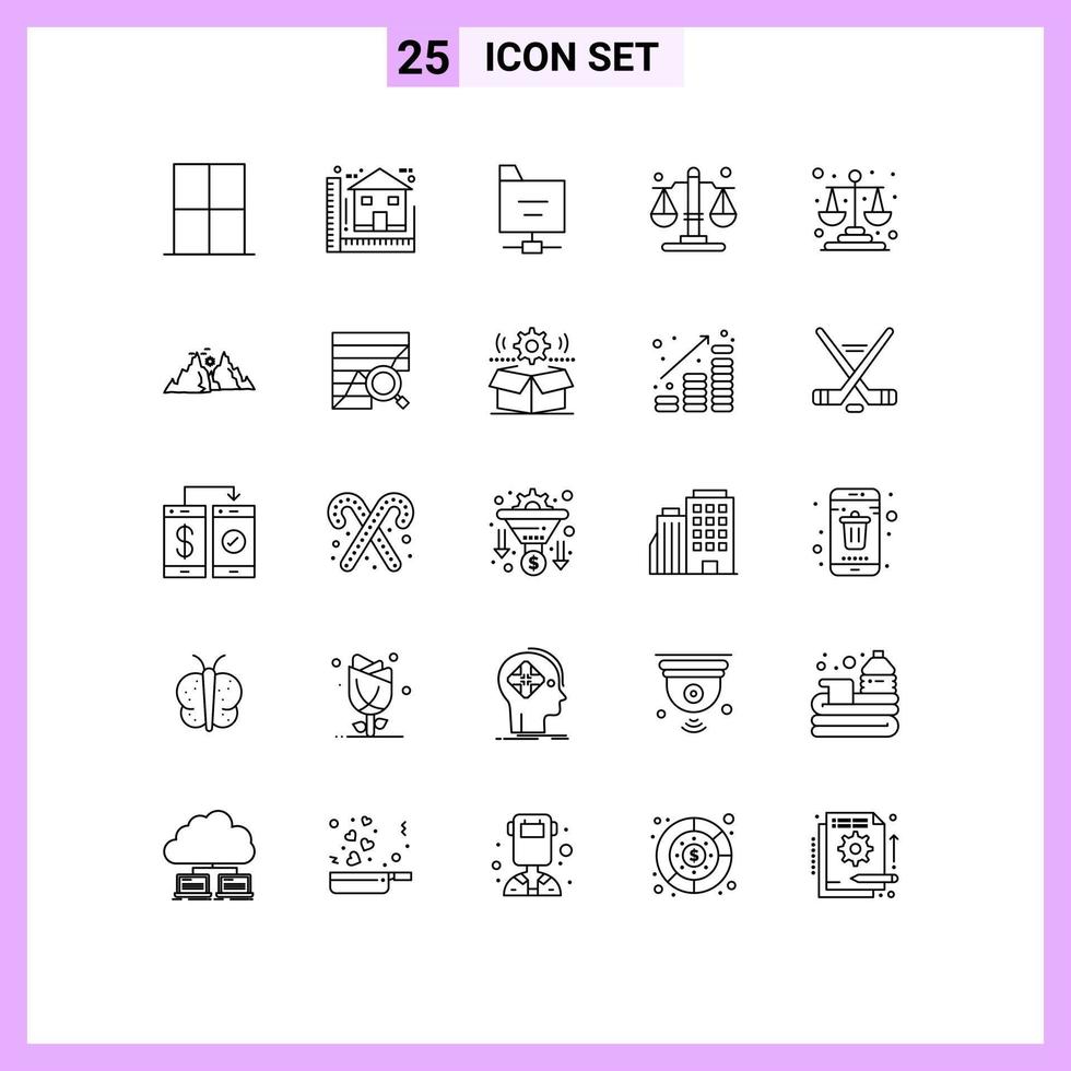 Group of 25 Modern Lines Set for justice law home justice server Editable Vector Design Elements