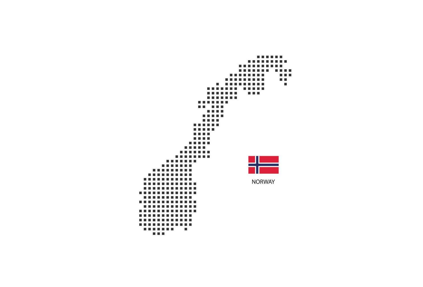 Vector square pixel dotted map of Norway isolated on white background with Norway flag.