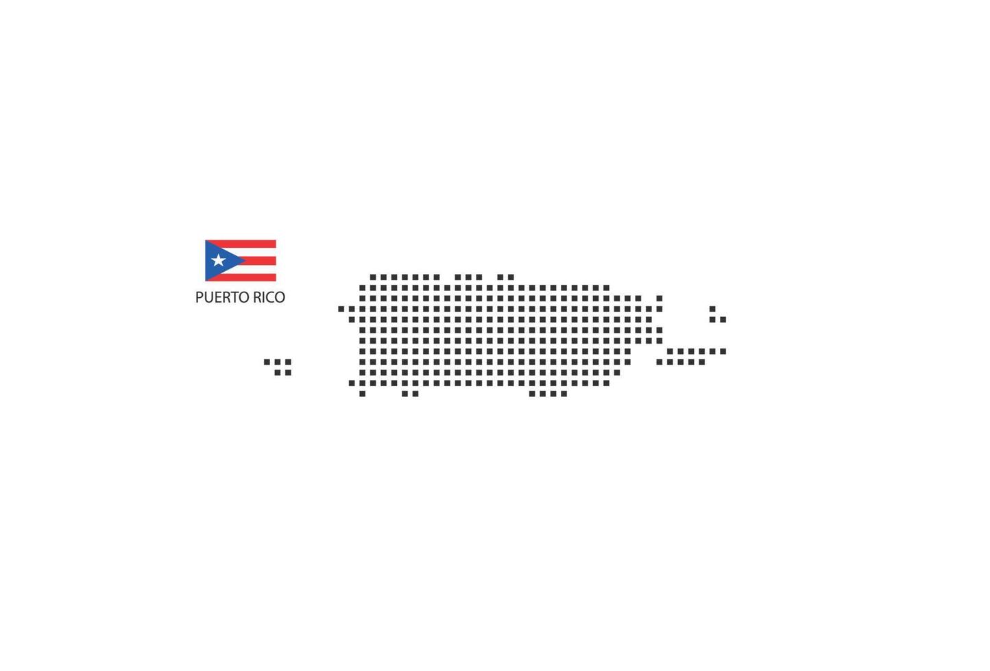 Vector square pixel dotted map of Puerto Rico isolated on white background with Puerto Rico flag.