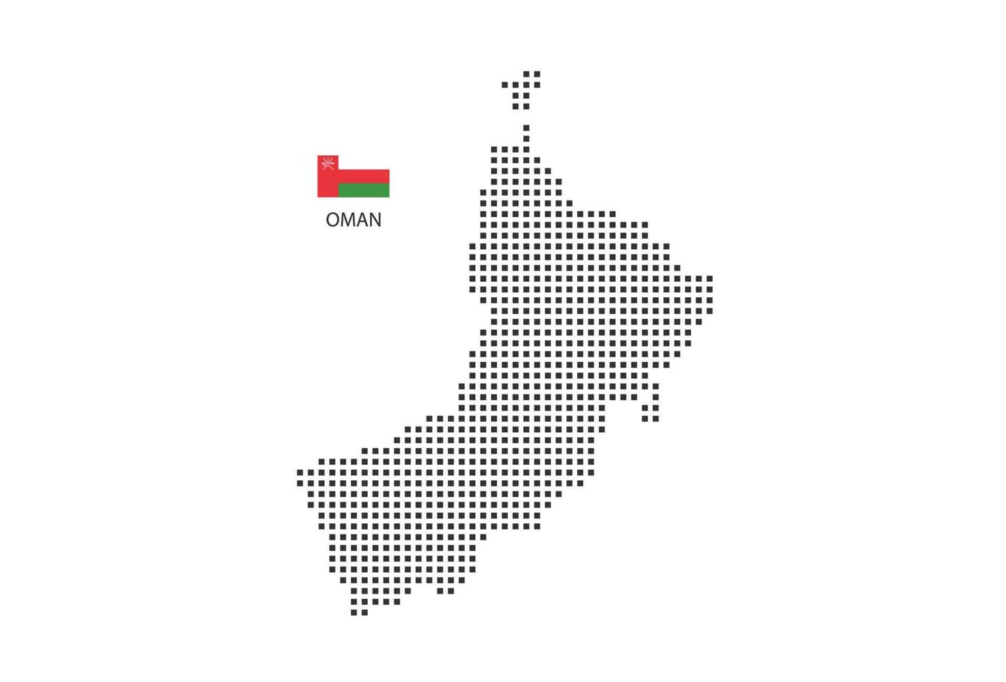 Vector square pixel dotted map of Oman isolated on white background with Oman flag.