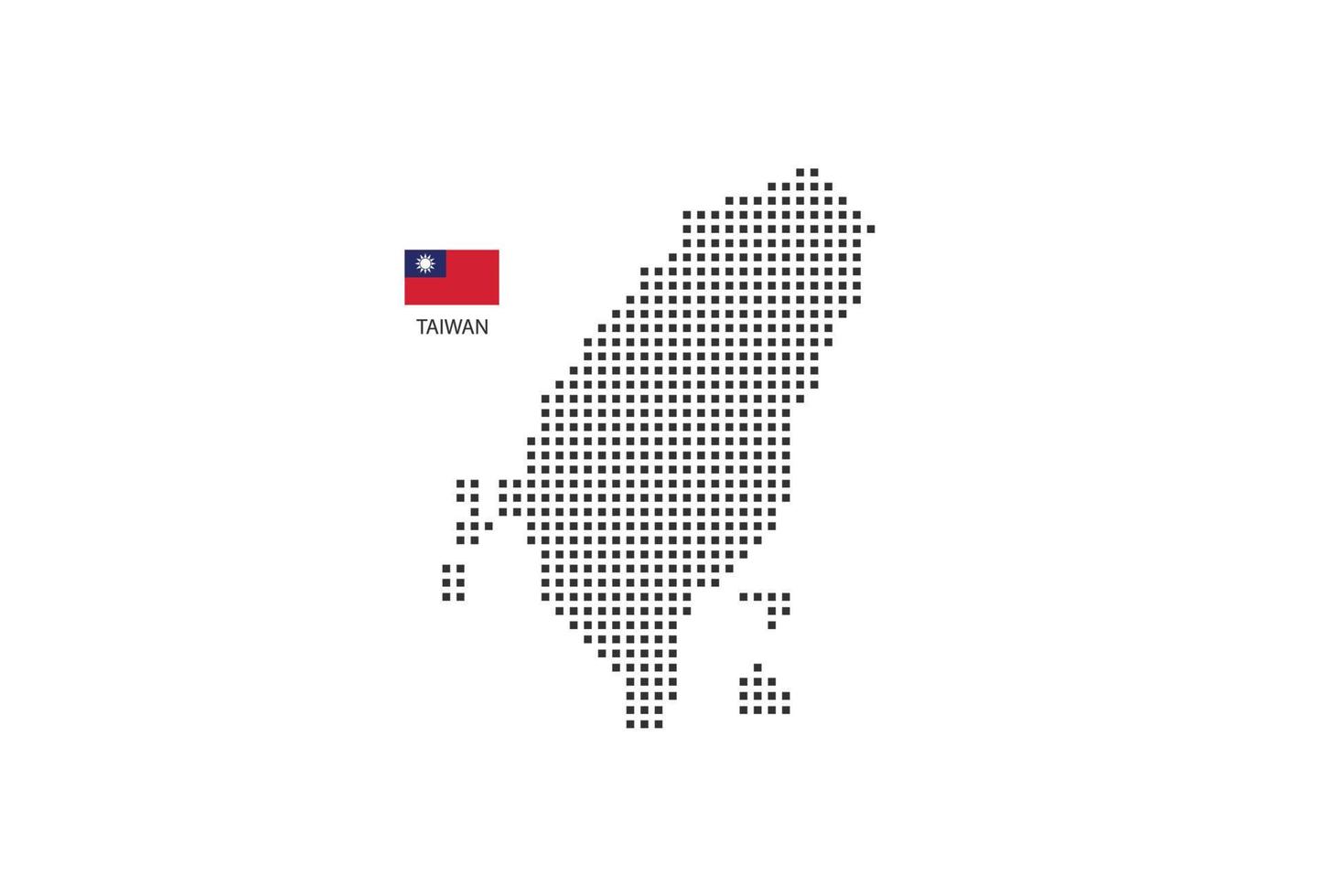 Vector square pixel dotted map of Taiwan isolated on white background with Taiwan flag.