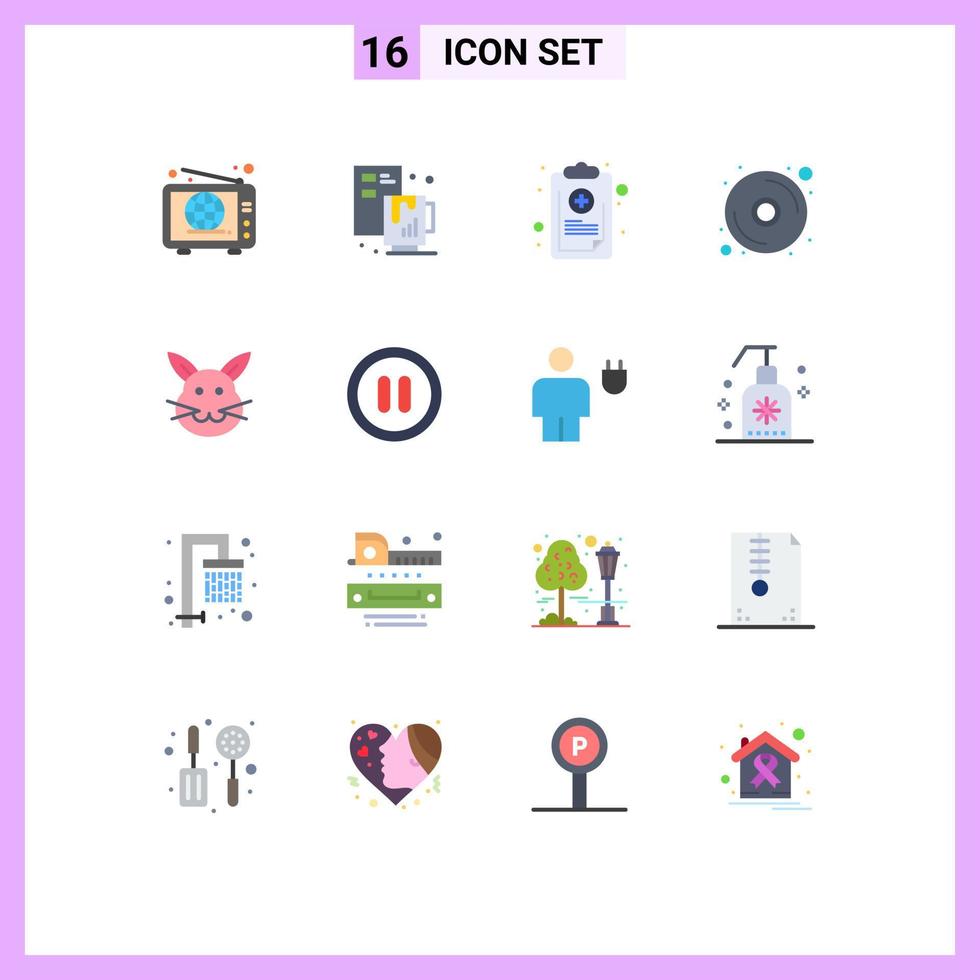 Editable Vector Line Pack of 16 Simple Flat Colors of bynny dvd chart disk symptom Editable Pack of Creative Vector Design Elements
