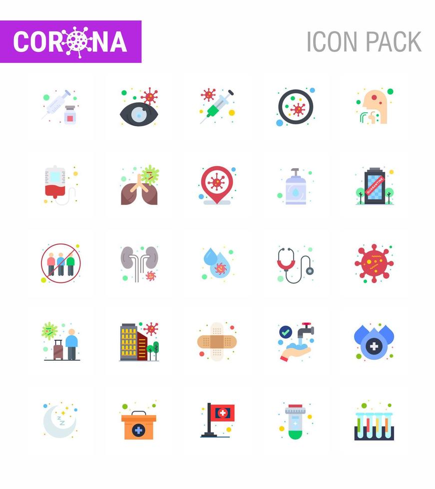 25 Flat Color viral Virus corona icon pack such as cough microbe flu germs bacterium viral coronavirus 2019nov disease Vector Design Elements