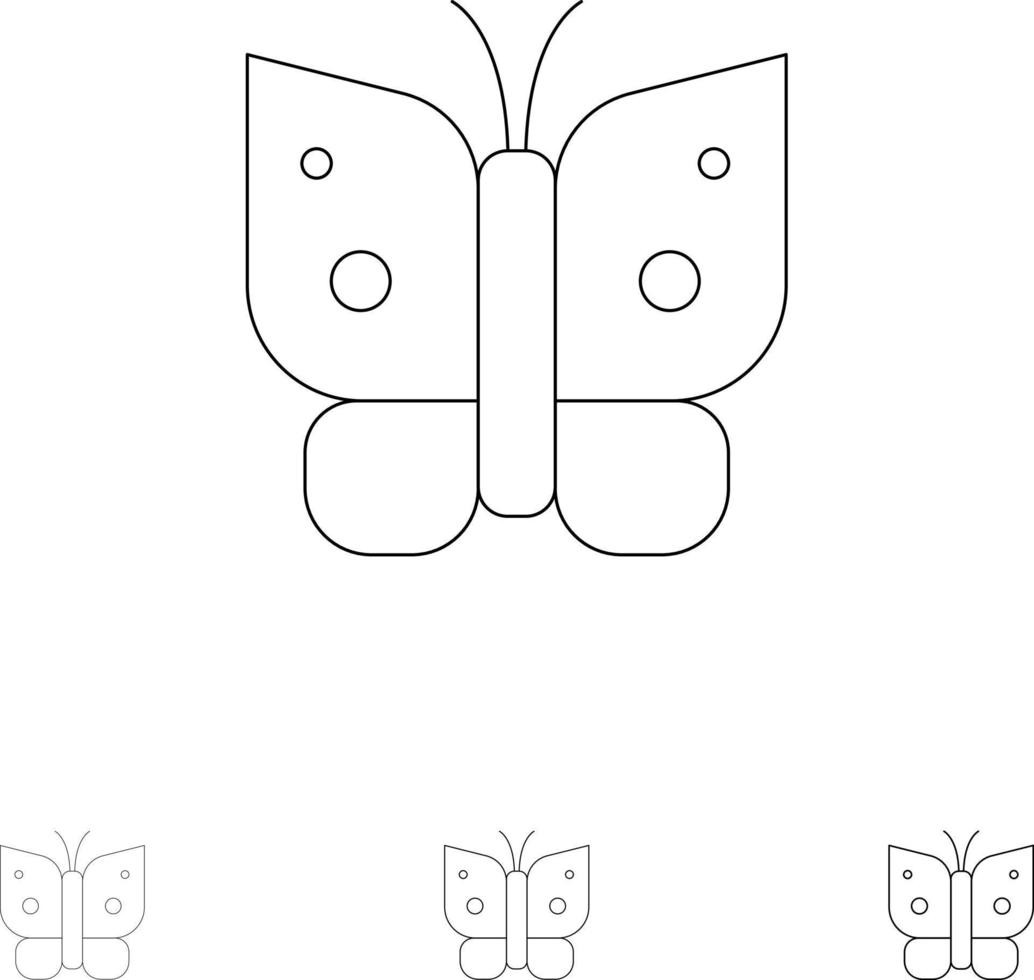 mariposa libertad alas de insectos audaz y delgada línea negra conjunto de iconos vector
