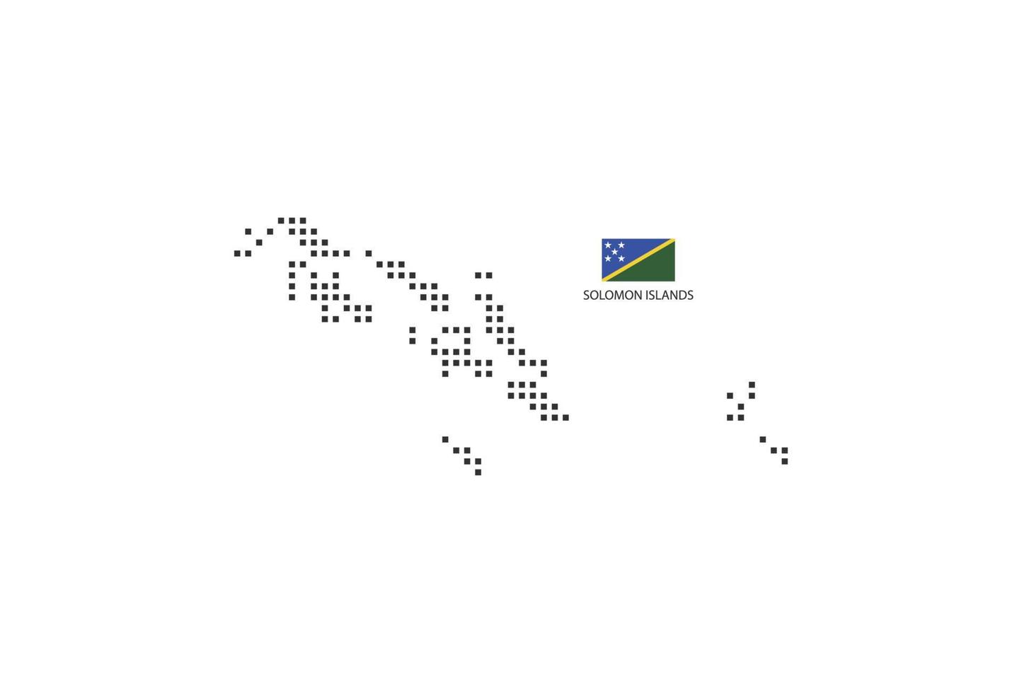 Vector square pixel dotted map of Solomon Islands isolated on white background with Solomon Islands flag.