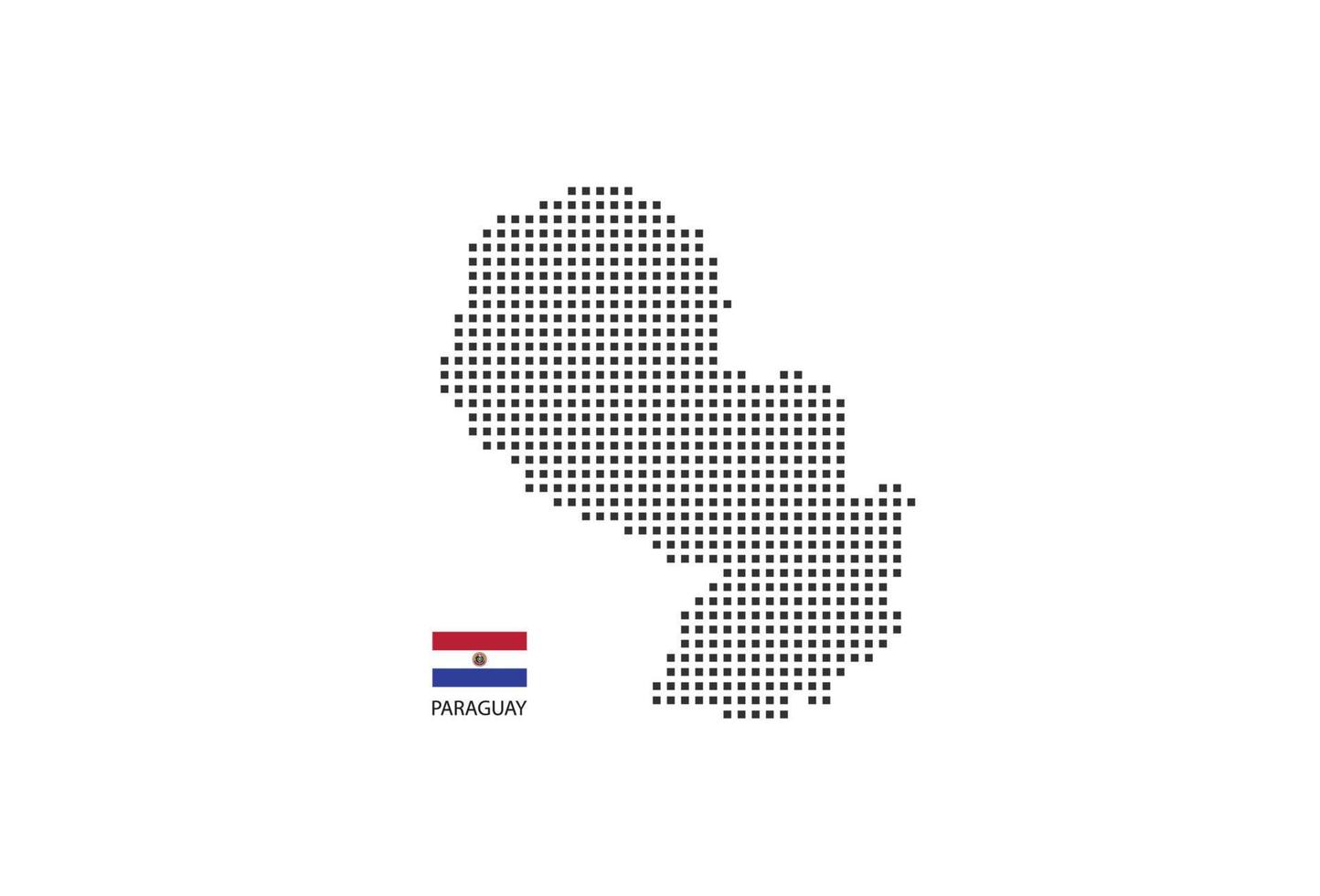 mapa punteado de píxeles cuadrados vectoriales de paraguay aislado sobre fondo blanco con bandera paraguaya. vector