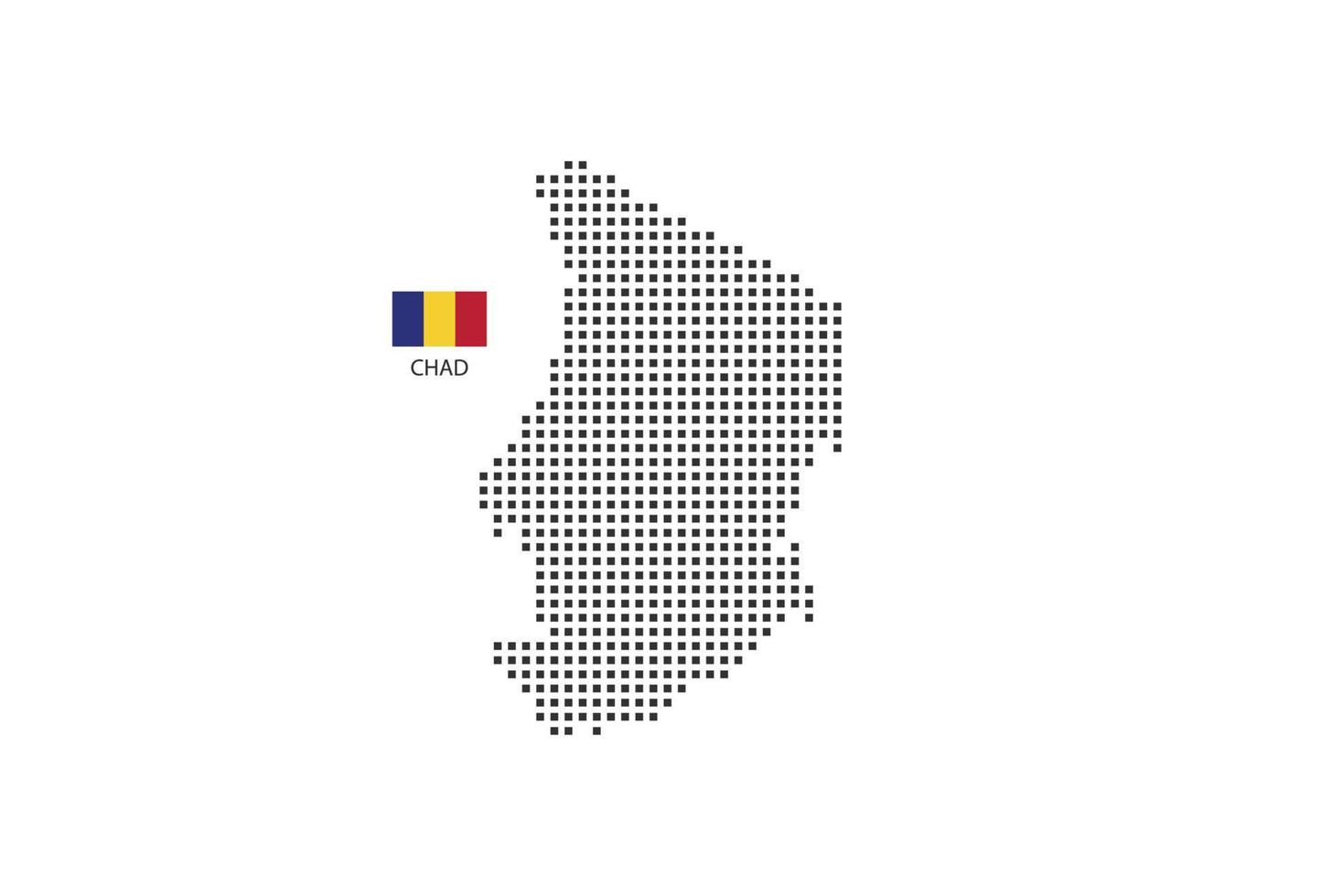 Vector square pixel dotted map of Chad isolated on white background with Chad flag.