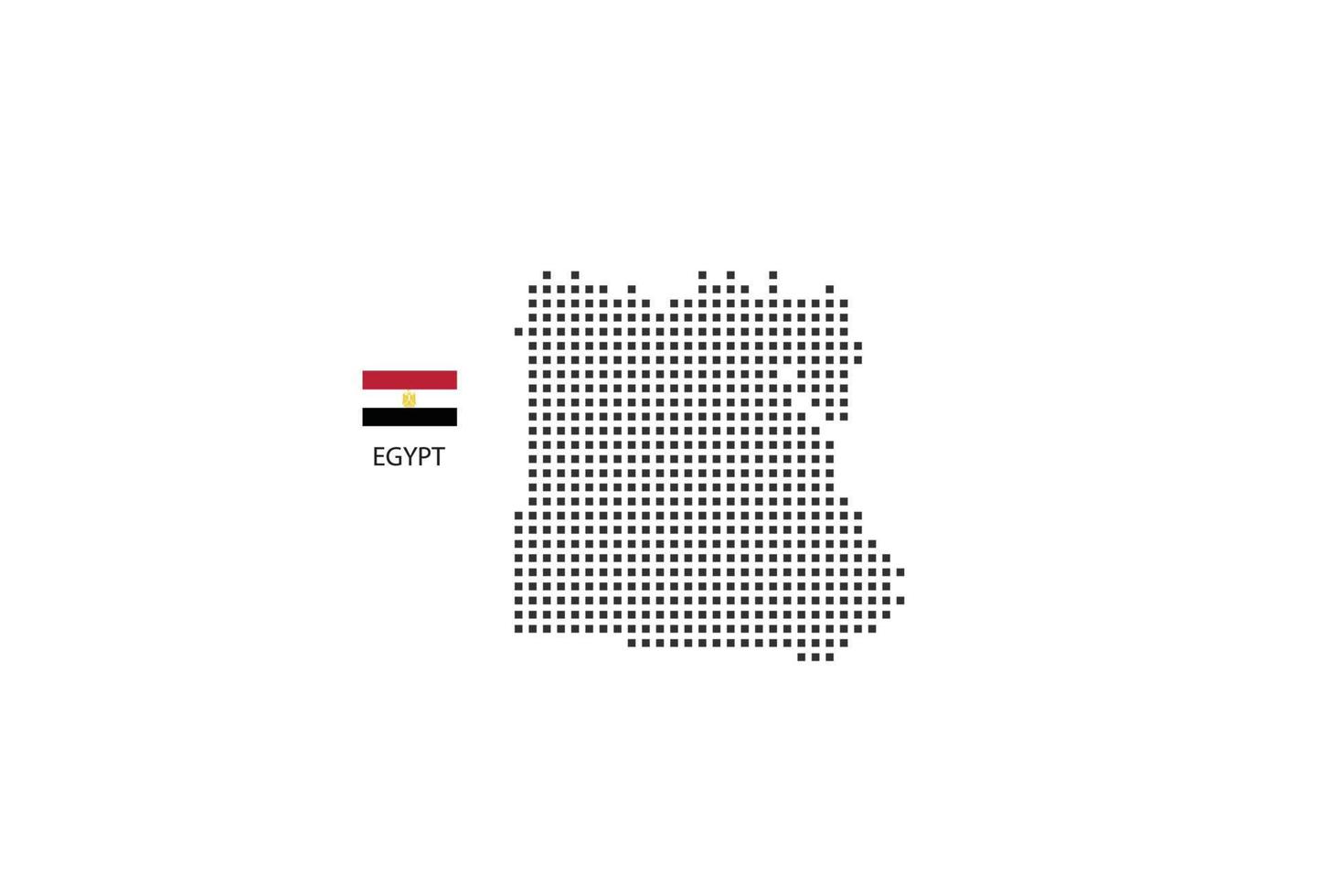 Mapa punteado de píxeles cuadrados vectoriales de Egipto aislado sobre fondo blanco con bandera de Egipto. vector