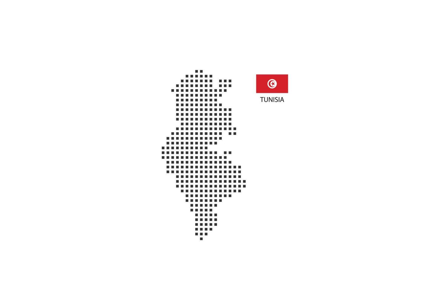 Vector square pixel dotted map of Tunisia isolated on white background with Tunisia flag.