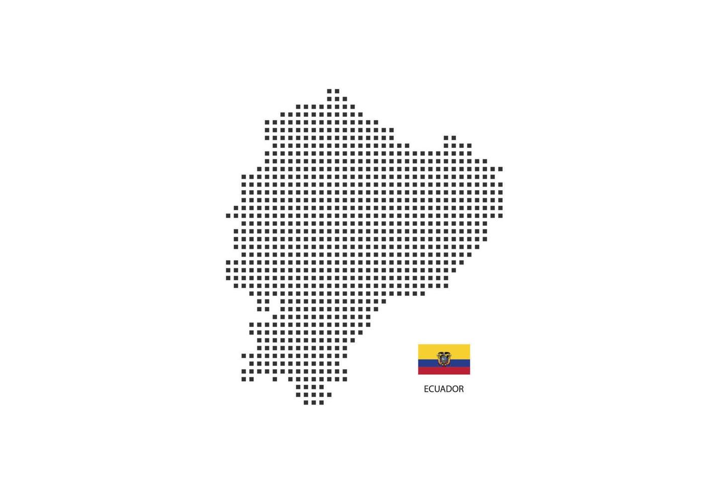 Vector square pixel dotted map of Ecuador isolated on white background with Ecuador flag.