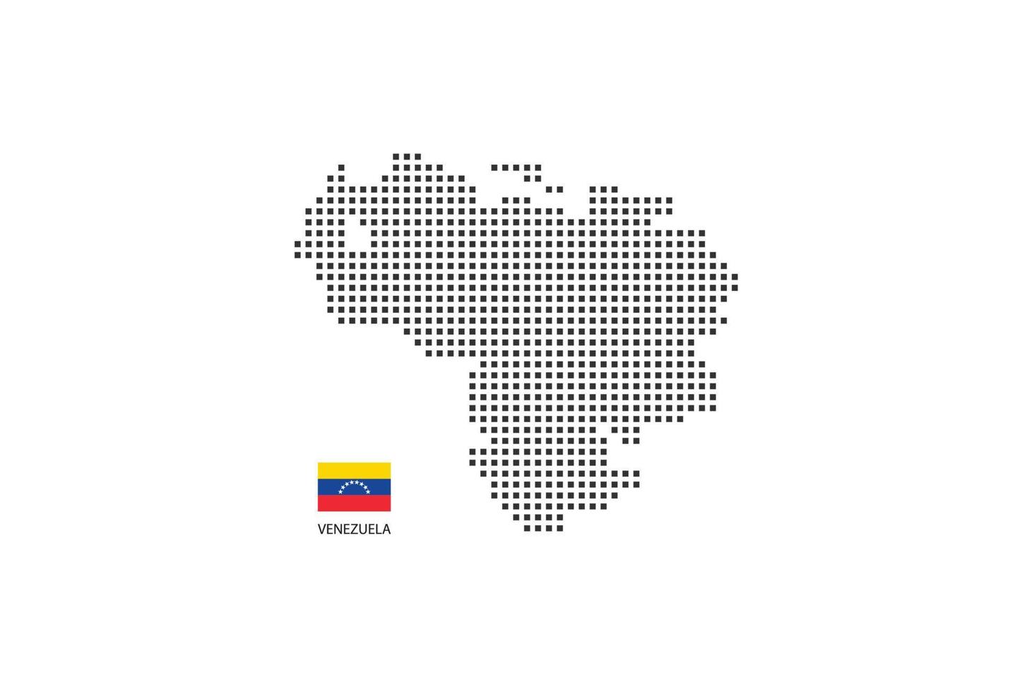 Vector square pixel dotted map of Venezuela isolated on white background with Venezuela flag.