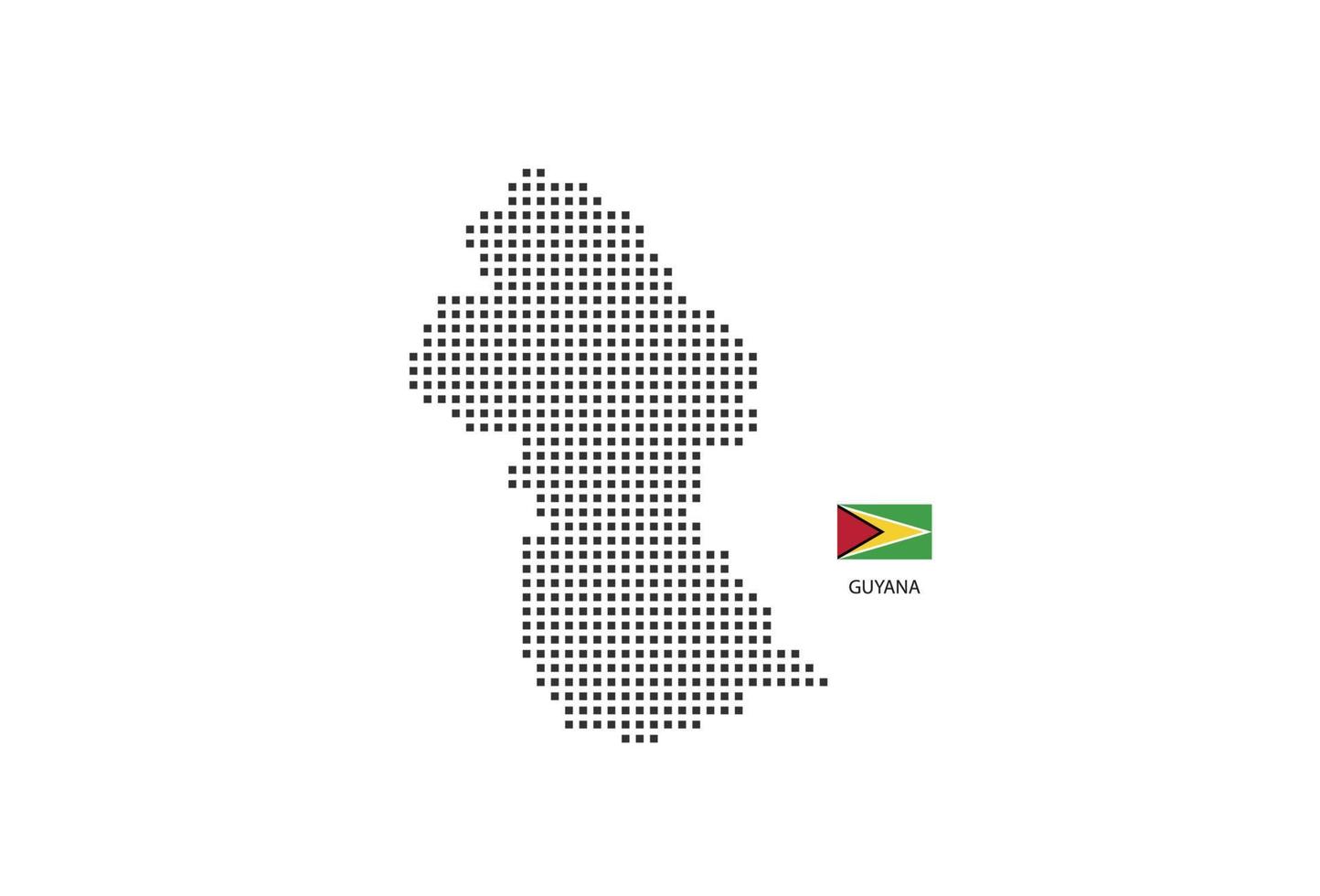 mapa punteado de píxeles cuadrados vectoriales de guyana aislado sobre fondo blanco con bandera de guyana. vector